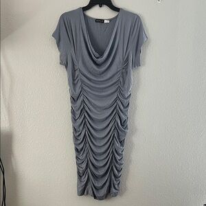VENUS Charcoal Draped Midi Dress